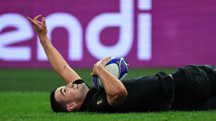 <p>ELECTRIC: New Zealand's Will Jordan celebrates. Pic: ©INPHO/Billy Stickland</p>