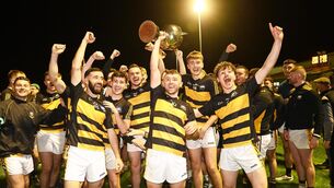 <p> TO THE VICTORS: Canovee captain James Moynihan and players celebrate after defeating Inniscarra in the Ross Oil Muskerry J'A'FC final at Ovens. Pic: Eddie O'Hare</p>