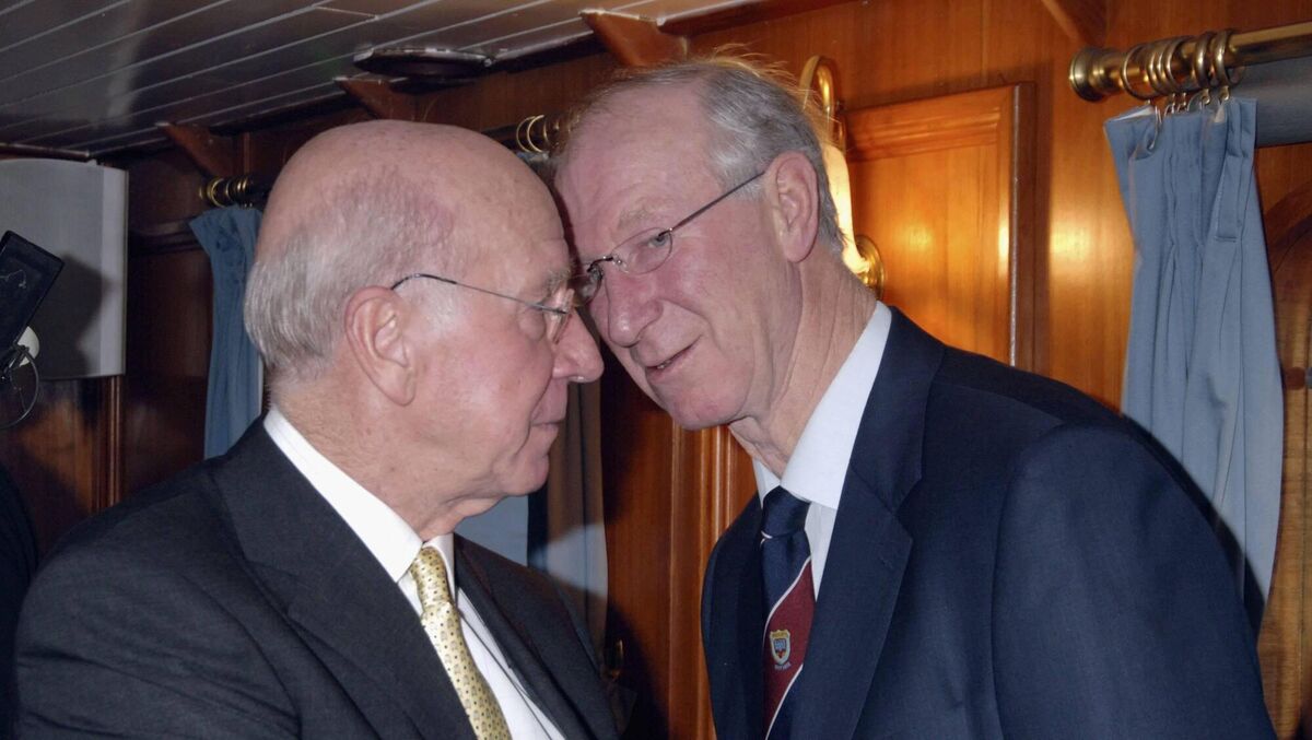 LATER YEARS: Bobby Charlton and Jack Charlton who played in the 1966 World Cup final, cruise the River Thames by boat, culminating in the Heroes '66 Reunion Dinner being held at the Tower of London on March 20, 2006 in London, England. Pic: Dave Benett/Getty Images