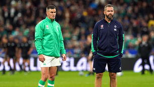 <p>FALL OUT: Ireland's Johnny Sexton and head coach Andy Farrell at the Stade de France, Saint-Denis last week. </p>