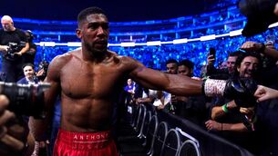 <p>CLIMBING BACK: Anthony Joshua celebrates with the spectators after victory in the International Heavyweight contest against Robert Helenius at the O2 Arena, London. Picture date: Saturday August 12, 2023.</p>