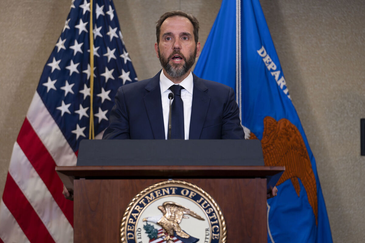 Special counsel Jack Smith speaks to the media about an indictment of former President Donald Trump last August.