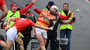 <p> CLASH OF THE ASH: Blarney's Mark Coleman blocks down Newcestown's James Kelleher during the Co-Op Superstores Senior AHC final at Pairc Ui Chaoimh. Picture; Eddie O'Hare</p>