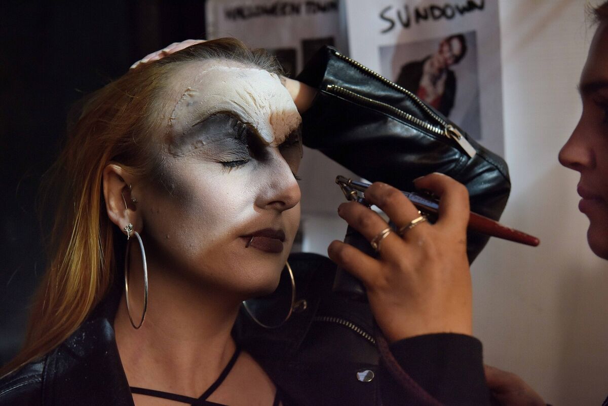 Michelle McGlynn, undergoing a vampiric transformation at the Nightmare Realm Scream Park. Photograph Moya Nolan. Michelle McGlynn, undergoing a vampiric transformation at the Nightmare Realm Scream Park. Photograph Moya Nolan.