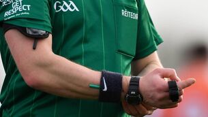 <p>Referee Barry Tiernan was pushed to the ground during a clash between Tullamore and Summerhill.</p>