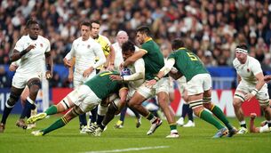<p>England's Courtney Lawes tackled by South Africa's Pieter-Steph du Toit (left) and Damian de Allende.</p>