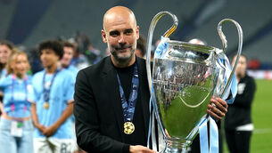 <p>Manchester City manager Pep Guardiola with the UEFA Champions League Trophy following victory over Inter Milan in the UEFA Champions League Final at the Ataturk Olympic Stadium, Istanbul. Picture date: Saturday June 10, 2023.</p>