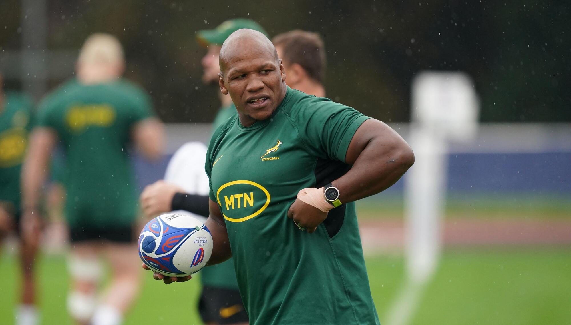 South Africa's Bongi Mbonambi during a training session at Stade des Fauvettes. Photo credit David Davies/PA Wire.