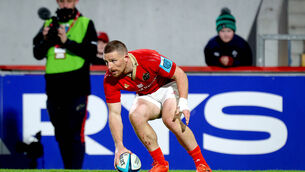 <p>LONG-AWAITED RETURN: Munster’s Andrew Conway scores a try. Pic: ©INPHO/Ryan Byrne</p>