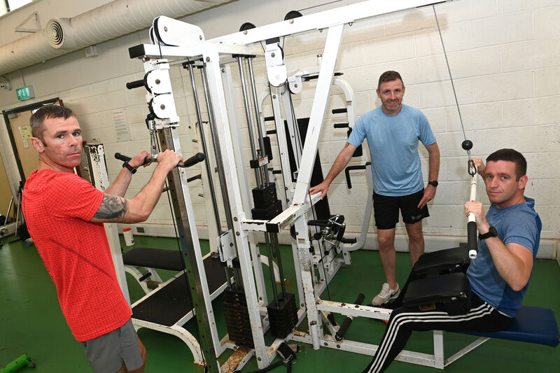  Soldiers have access to gym facilities at Collins Army Barracks, Cork. Private Ashley Gould, CQMS Liam King and Conor McCrory, Irish Naval Service, work out. Picture: Larry Cummins 