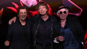 <p>(L-R) Ron Wood, Mick Jagger and Keith Richards of the Rolling Stones. (Photo by Daniel LEAL / AFP) </p>