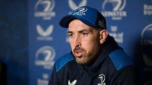 <p>BACK IN THE BUILDING: Backs coach Andrew Goodman during Leinster Rugby media conference at UCD in Dublin. Photo by Harry Murphy/Sportsfile</p>