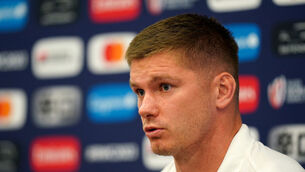 <p>HITTING OUT: England captain Owen Farrell during press conference at the INSEP in Paris. Photo credit: Adam Davy/PA Wire.</p>