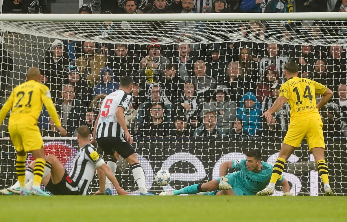 Newcastle United goalkeeper Nick Pope makes a save.