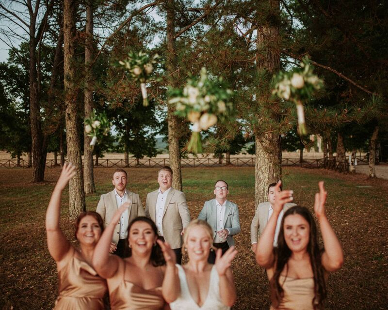 Jennifer Ryan and Dean Johnson with their wedding party. Pictures: Dylan Clifford Jennifer Ryan and Dean Johnson with their wedding party. Pictures: Dylan Clifford