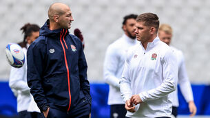 <p>PODIUM FINISH? Head Coach Steve Borthwick and Owen Farrell at England's captain's run in Paris. Picture: INPHO/Dan Sheridan</p>