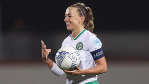 <p>CLASS PERSONIFIED: Ireland’s Katie McCabe celebrates after scoring a hat-trick. Pic: ©INPHO/Tom Maher</p>