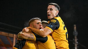 <p>WONDERSTRIKE: Ronan Boyce of Derry City, left, celebrates with teammates after scoring his side's first goal during the SSE Airtricity Men's Premier Division match between Cork City and Derry City at Turner's Cross in Cork. Pic: Eóin Noonan/Sportsfile</p>