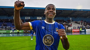 <p>HAT TRICK HERO: Romeo Akachukwu came of the bench to score a hat trick for Waterford to see them into the play-off final. Pic: Seb Daly/Sportsfile</p>