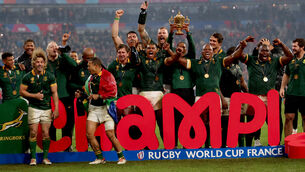 <p>HISTORY MAKERS: South Africa celebrate winning the Rugby World Cup. Pic: ©INPHO/James Crombie</p>