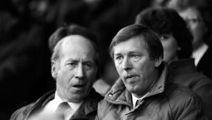 <p>Sir Alex Ferguson (right) has described Sir Bobby Charlton (left) as a “tower of strength” . Pic: PA</p>