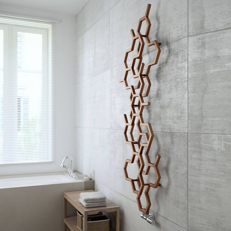 Terma Hex Bright copper vertical-designer radiator, 486mm x 1220mm, in powder-coated, low-carbon steel, €640.