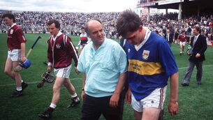 <p>Galway manager Cyril Farrell with Nicky English of Tipperary following the All-Ireland Senior Hurling Championship Semi-Final match between Tipperary and Galway at Croke Park in Dublin. Photo by Ray McManus/Sportsfile</p>