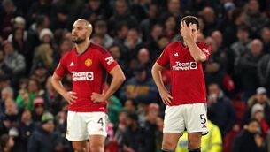 <p>SORRY, SORRY MAN UNITED: Manchester United's Sofyan Amrabat and Harry Maguire reacts after Newcastle United's Joe Willock (not pictured) scores. Photo credit: Martin Rickett/PA Wire.</p>