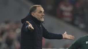 <p>DUMPED OUT: Bayern's head coach Thomas Tuchel reacts. Pic: AP Photo/Matthias Schrader</p>