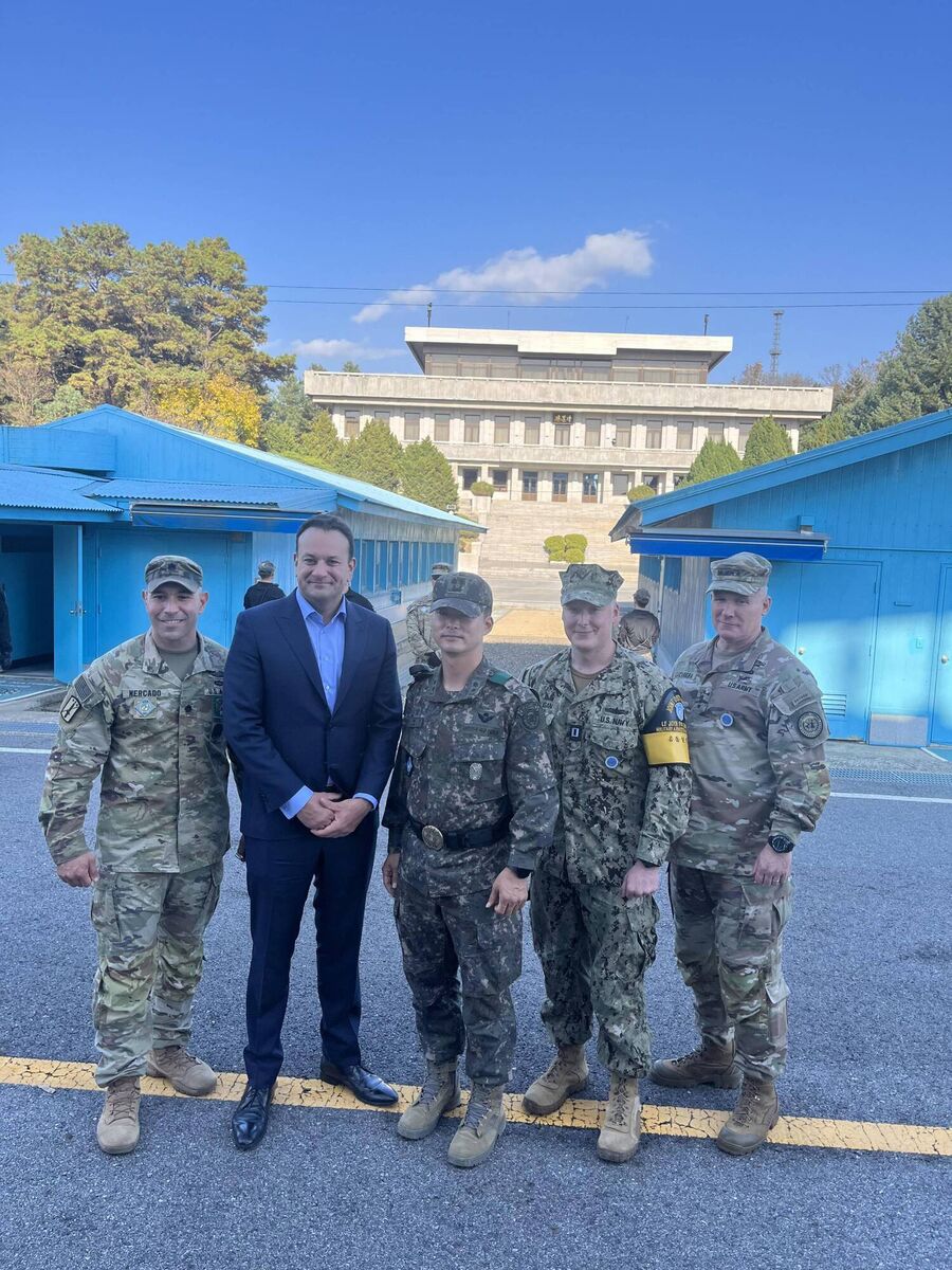 The Taoiseach Leo Varadkar meets soldiers in the demilitarised zone dividing South and North Korea. During a 90-minute tour, US military personnel from the United Nations Command explained how operations were conducted at the DMZ.