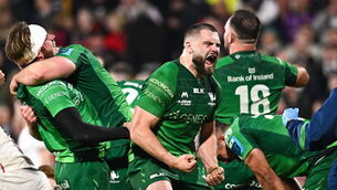 <p>WE MEET AGAIN: Shamus Hurley-Langton of Connacht celebrates at the final whistle of the United Rugby Championship Quarter-Final match between Ulster and Connachlast season. Pic: Ramsey Cardy/Sportsfile</p>
