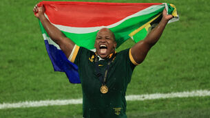 <p>CELEBRATIONS: Bongi Mbonambi celebrating after South Africa’s RWC win. Rugby saved him from the worst side of life, fuelling his passion and love for the game.</p>