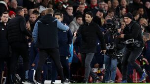 <p>CRUCIAL OUTING: Mikel Arteta, manager of Arsenal shakes hands with Eddie Howe, manager of Newcastle United. Pic: Julian Finney/Getty Images</p>