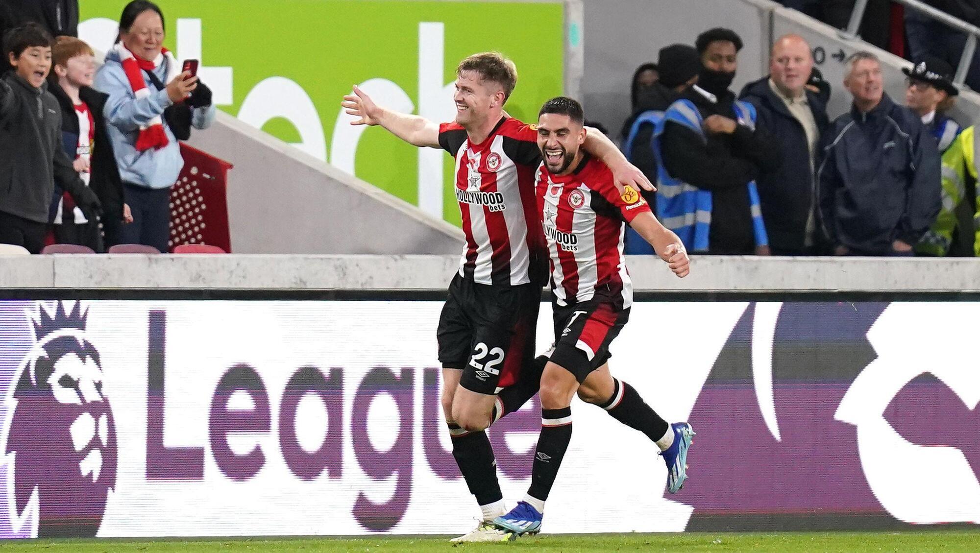 MATCH WINNER: Brentford's Nathan Collins celebrates scoring the winner. Photo credit: John Walton/PA Wire.