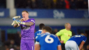 <p>Everton goalkeeper Jordan Pickford reacts following the Premier League match at Goodison Park. Picture: Peter Byrne/PA Wire. </p>