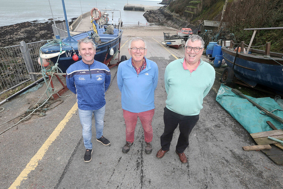Some of the members of the Ardmore and Grange Housing Study Group; Nicky Keating, Committee Member, Dick Lincoln, Coordinator, Don Brockie, Committee Member, at the boat launching slipway in Ardmore where there is a large shortage of social and affordable housing. Picture: John Hennessy