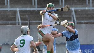 <p>BALLINORA HERE WE COME: Mike Lordan, Ballinora winning this high ball from Clonakilty players David Lowney and Chris Kenneally. Picture: Dan Linehan</p>