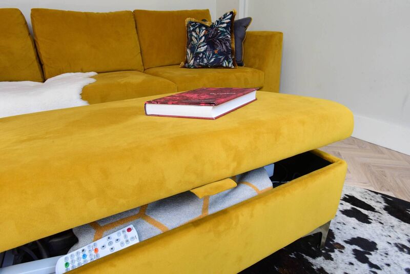 The multi-use ottoman with storage at Jennifer Sheahan's home. Picture: Moya Nolan