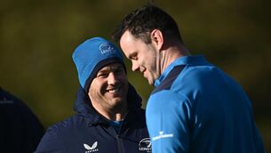 <p>Contact skills coach Sean O'Brien and James Ryan during Leinster rugby squad training.</p>