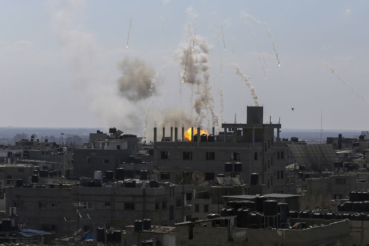 Smoke and fire rise from an explosion after an Israeli airstrike in Rafah, Gaza Strip, last month. Picture: Hatem Ali/AP