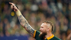 <p>INJURY TROUBLE: South Africa's RG Snyman holds aloft his medal following victory over New Zealand in the Rugby World Cup 2023 final. Pic: Mike Egerton/PA Wire.</p>