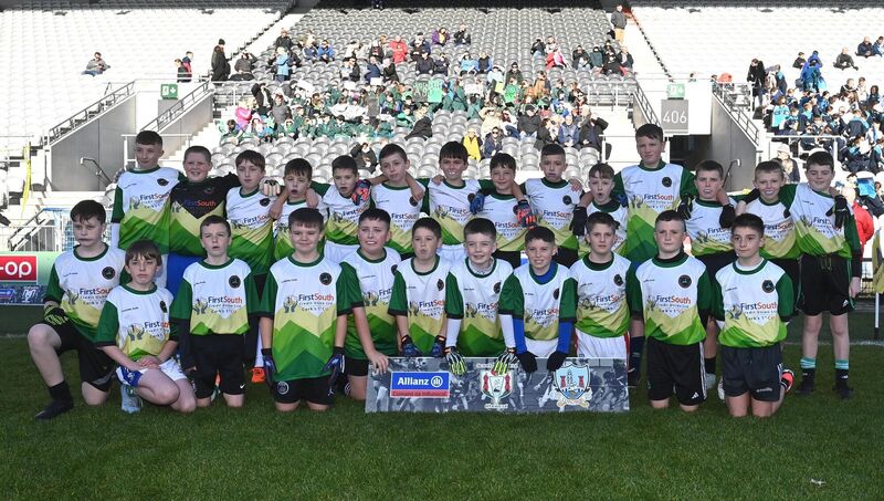 The Gaelscoil an Teaghlaigh Naofa team prior to their Urban DF1 match at the Allianz Ireland Sciath na Scol football finals at Páirc Uí Chaoimh The Gaelscoil an Teaghlaigh Naofa team prior to their Urban DF1 match at the Allianz Ireland Sciath na Scol football finals at Páirc Uí Chaoimh