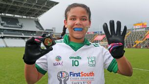 <p>GOAL-GETTER: Sophia Considine, Eglantine, celebrating with her winning medal and her four goals.</p>