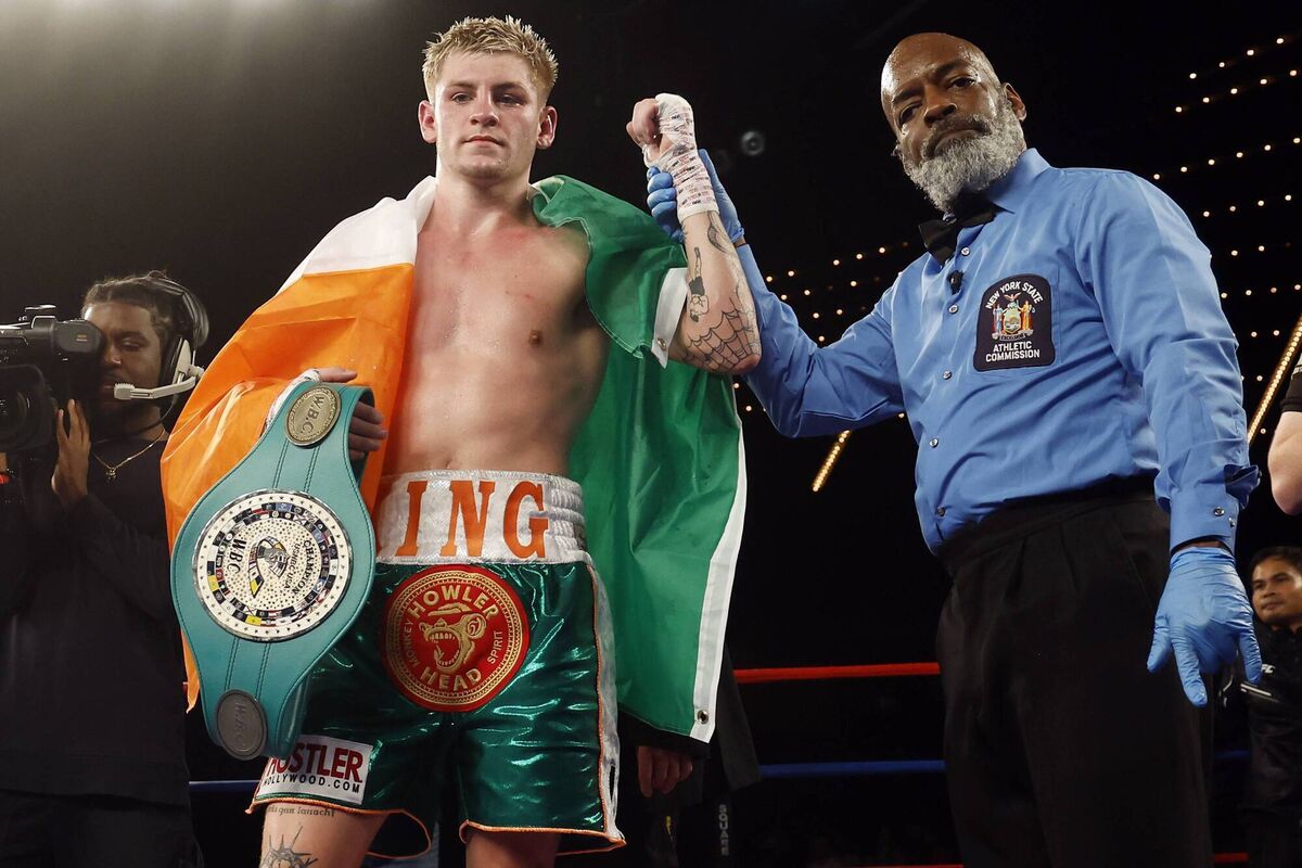 Callum Walsh of Ireland reacts after winning by unanimous decision over Ismael Villarreal (not pictured) during their WBC Super Silver Welterweight Title fight at The Theater at Madison Square Garden on November 09, 2023 in New York City. (Photo by Sarah Stier/Getty Images)