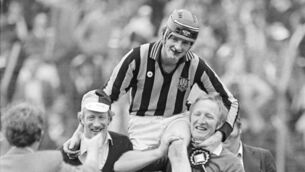 <p>The summit: Richie Power Sr after Kilkenny defeated Cork in SHC Final on September 5, 1982 Picture: Ray McManus/SPORTSFILE</p>