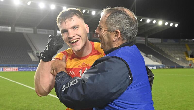  THAT'S THE BOY: Newcestown's David Buckley, who won player of the match, with his father Tim Buckley, team manager,  after defeating Dohenys in the Bon Secours Cork SAFC final at Pairc Ui Chaoimh. Pic: Eddie O'Hare
