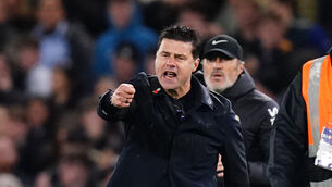 <p>Mauricio Pochettino reacts on the touchline during Chelsea’s thrilling draw against Manchester City. </p>