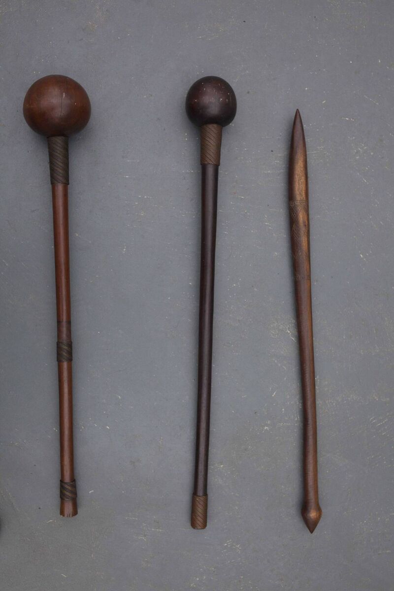 These wooden Zulu clubs were likely used for hunting purposes. Picture: Isabella Walsh These wooden Zulu clubs were likely used for hunting purposes. Picture: Isabella Walsh