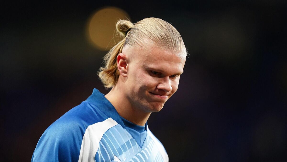 Manchester City's Erling Haaland warming up before the Premier League match at Stamford Bridge, London.