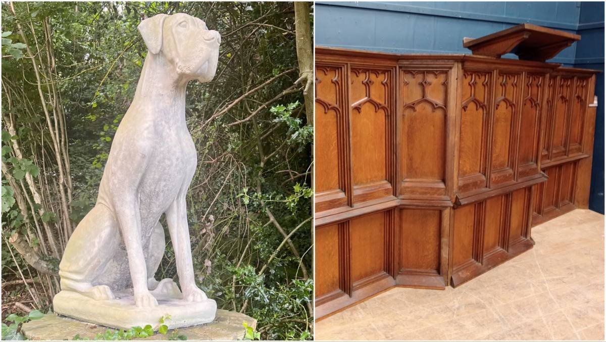 Salvage sale has everything from dog statues to pulpits